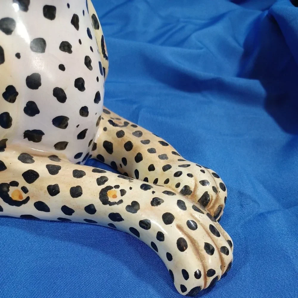 Vtg 19.5" Ronzan Cheetah Leopard Cat Cub Sculpture Statue Italy Cerami… - Picture 16 of 16